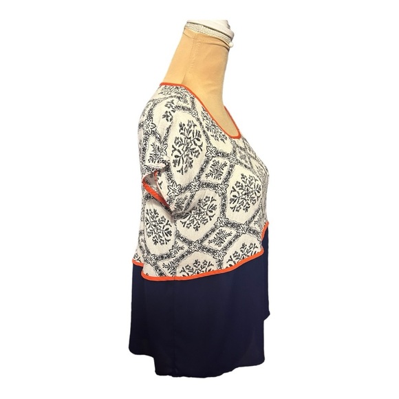 THML Womens Navy bottom Orange Trim Navy print on White Dolman Boho Medi… - Picture 3 of 6